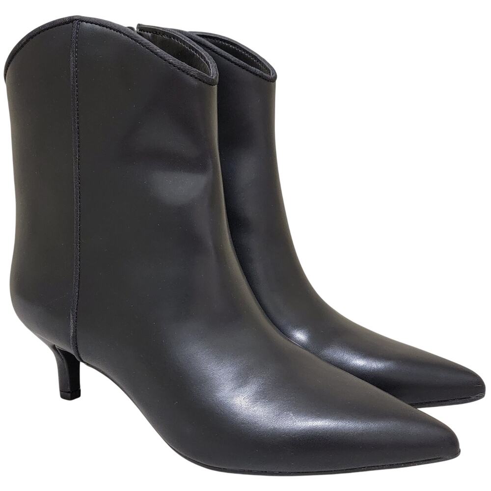 On 34th Women Aatira Kitten Heel Western Booties Size 7M Black Smooth